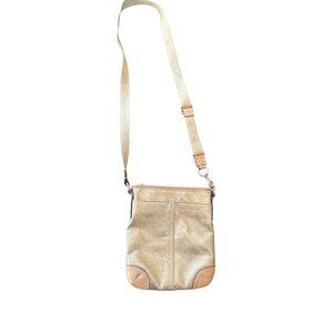 Coach Metallic Gold Crossbody‎ Bag With Adjustable Strap & Leather Trim